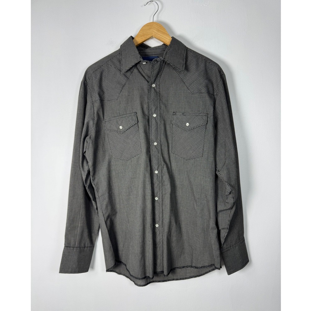 Western Wrangler‎ Mens Medium Shirt Black White Micro Check Pearl Snap 75204PP